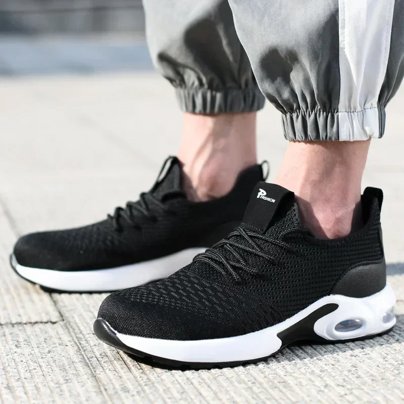 Zapatos de seguridad con punta de acero para hombre, zapatillas de trabajo ligeras antigolpes y a prueba de perforaciones, calzado protector duradero para uso en construcción
