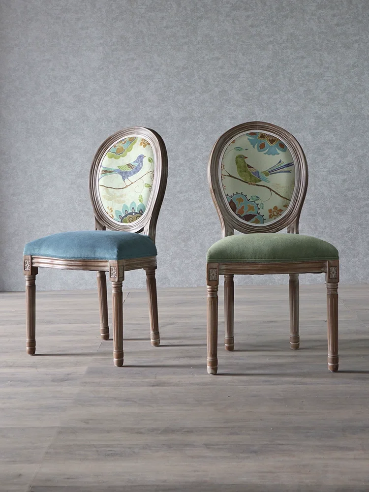 European Style Dining Chair Vintage Distressed American Restaurant Hotel Cafe Designer Leisure New Chinese Style Chair