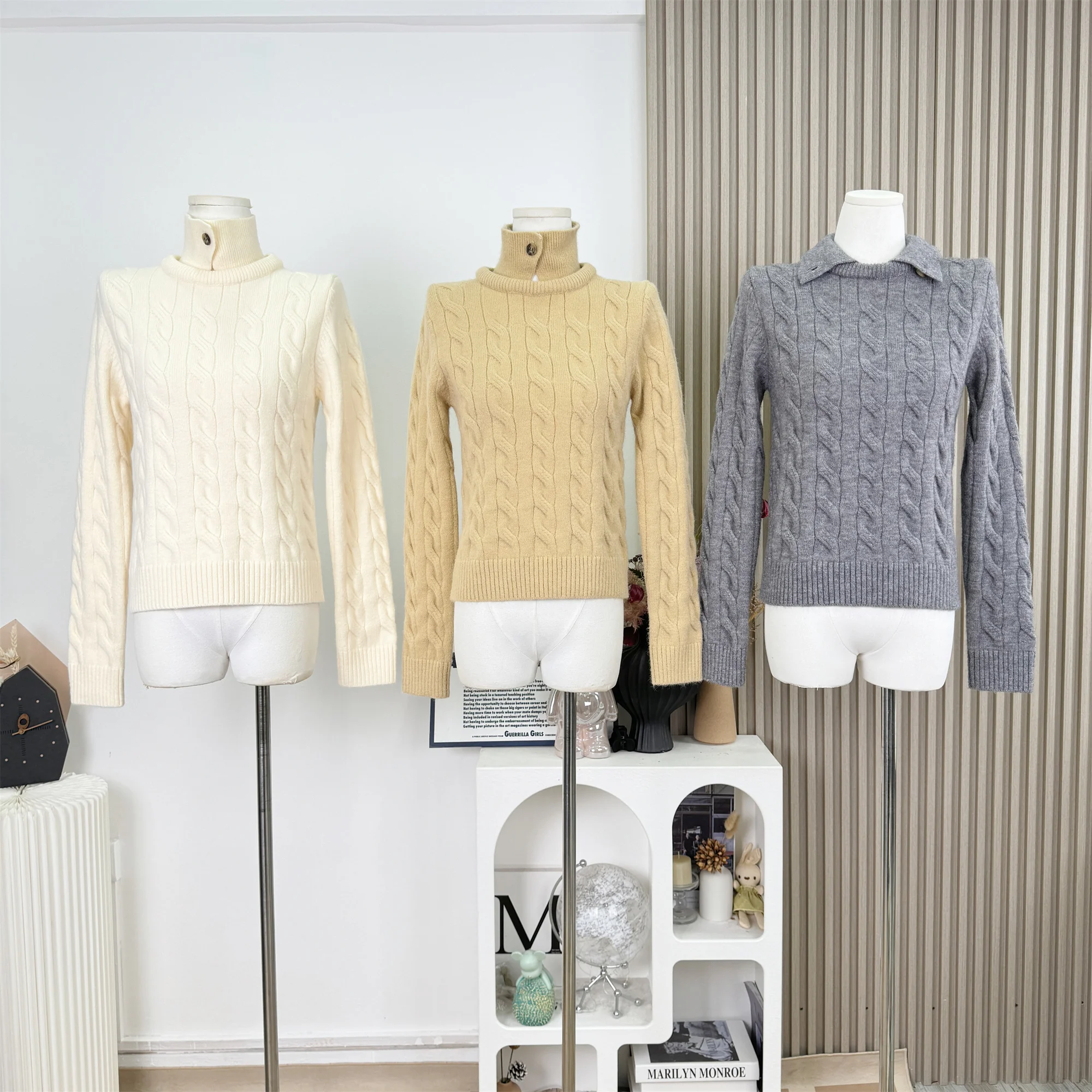 

Женский повседневный стиль, шерстяной вязаный свитер с воротником-поло, дизайн, осенне-зимний модный пуловер для девочек, топы C259