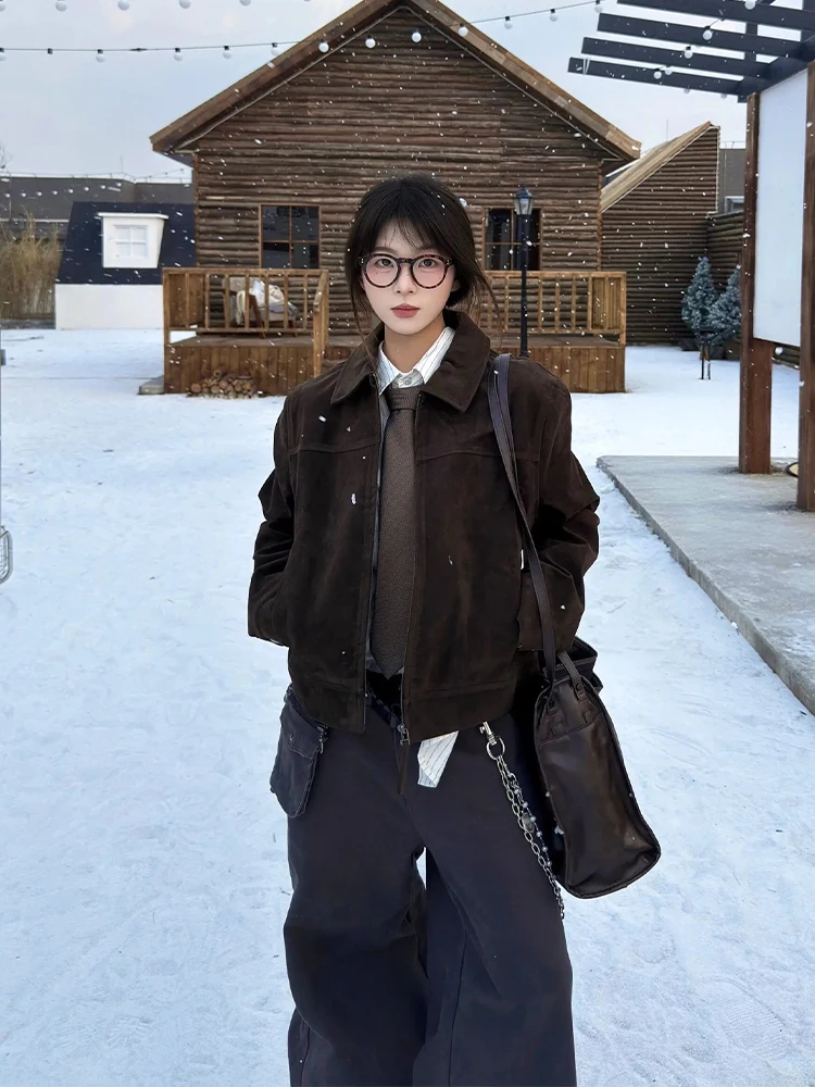 

Ретро-куртка из оленьей кожи в американском стиле, мужская, осенне-зимняя, для работы, с эффектом высококачественной отделки, верхняя одежда премиум-класса