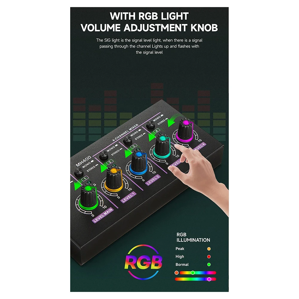 ABJG--MH400 Mikrofon Perangkat Output Mixer Stereo Mini Mixer 4 Saluran Mini Kebisingan Ultra Rendah