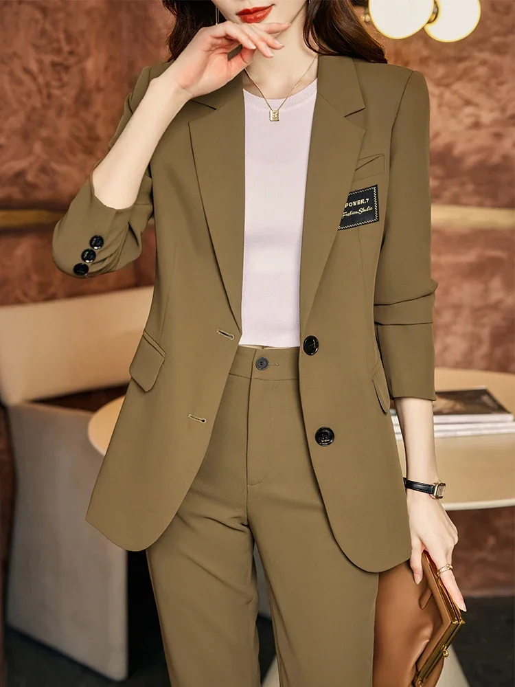 Women Pant Suit Office Ladies Coffee Green Black Single Breasted Straight Blazer And Trouser Female Business Work 2 Piece Set