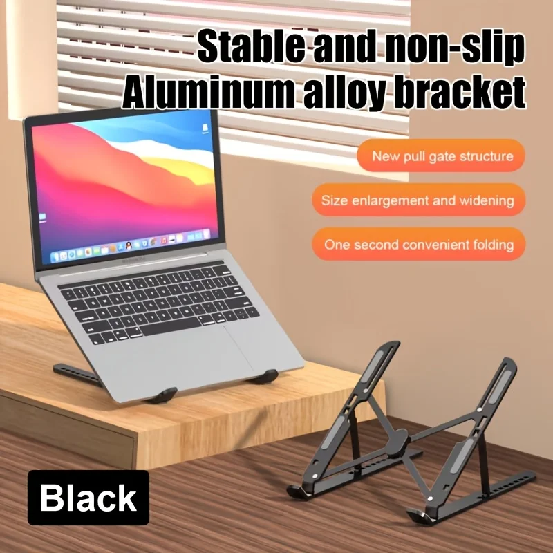 Adjustable Aluminum Alloy Laptop Stand, Foldable Portable Notebook Riser Holder, Non‑Slip Cooling Laptop Bracket for Desk Office