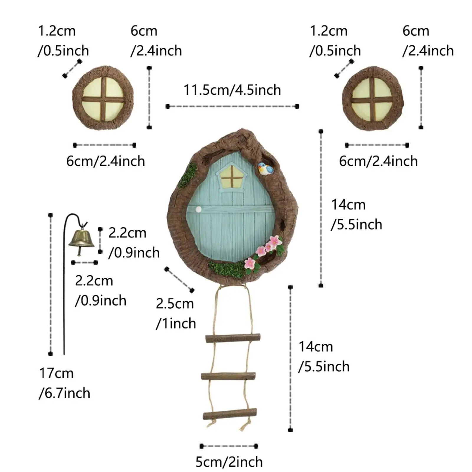 나무용 요정 문짝 및 창문, DIY 마이크로 조경 장식, 벽 나무 정원 잔디 장식, 가정용 미니어처 창문 및 문짝