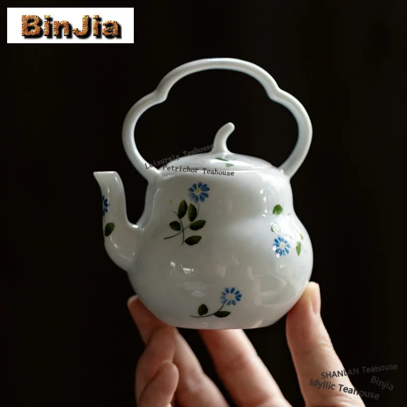 

150ml Hand-painted Daisy Lifting Handle Gourd Teapot Zen Tea Infuser Pot Tea Making Kettle With Filter Cafes Ornaments Supplies