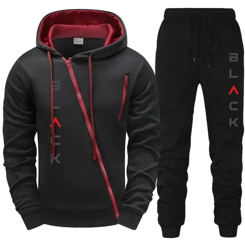 2026 Hot Sale Mens Tracksuit Hoodie Sweatpants Black Letter Print Zipper Jacket Jogger Pants Autumn Winter Casual Fashion Outfit