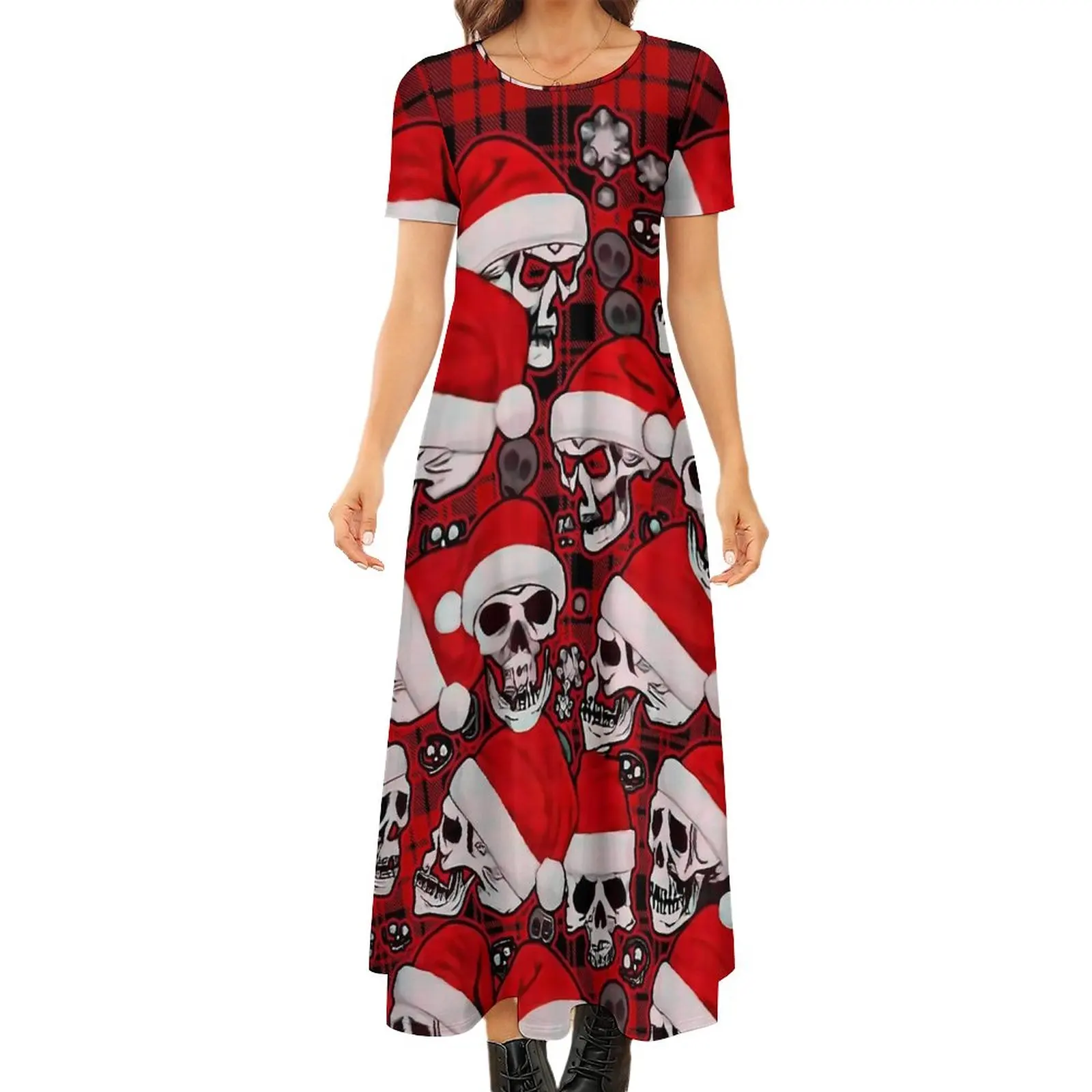 Christmas Skull Dress Funny Skulls Vintage Maxi Dress Woman Short Sleeve Funny Bohemia Long Dresses Big Size 6XL 7XL