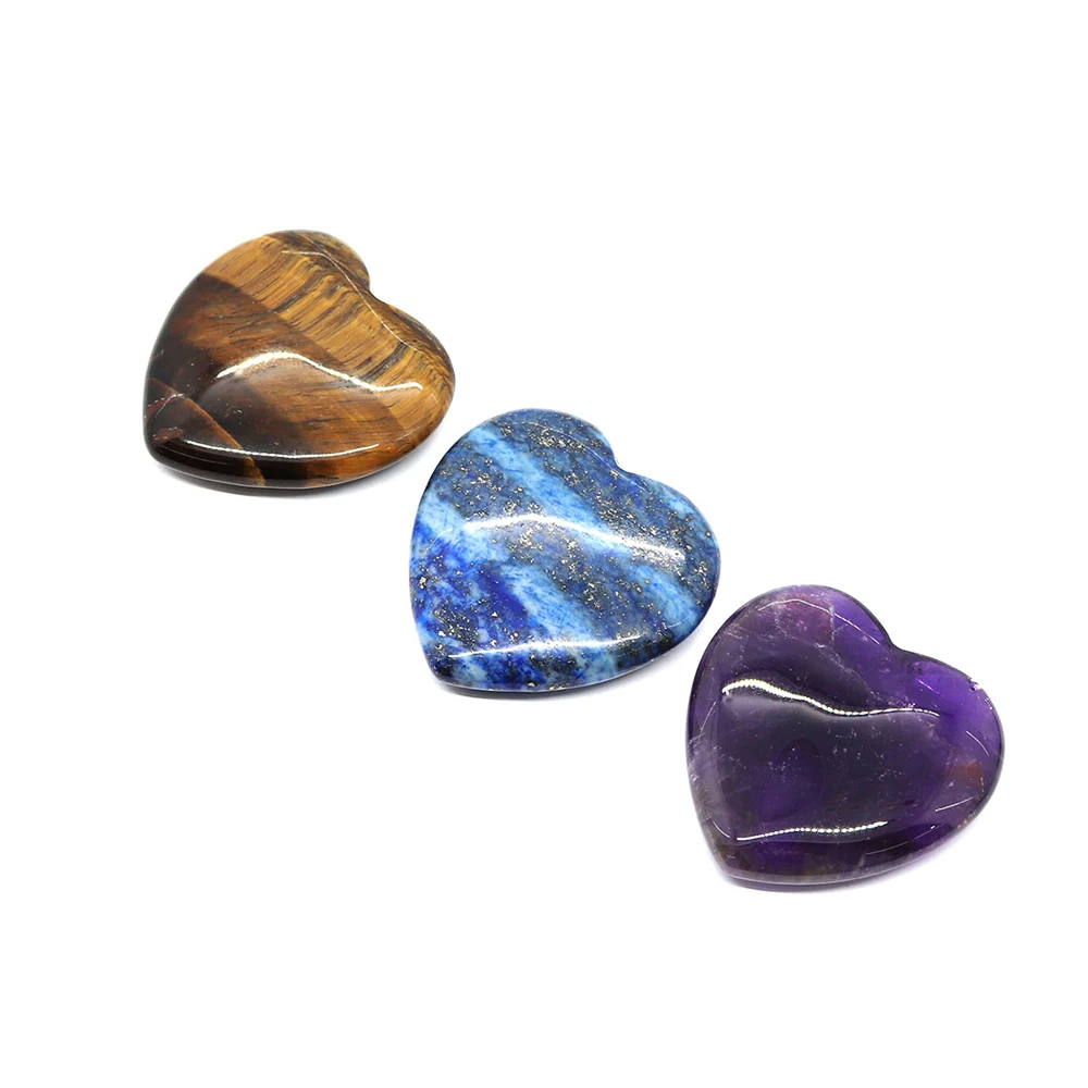 Natural Stone Lapis Lazuli Beads Ornaments Heart Shape Smooth Reiki DIY Gift 40mm Decoration Big Worry Stone Amethyst Beads 1pcs