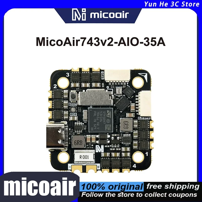 MicoAir H743V2 AIO 35A Bluejay 2-6S Flight Controller ESC 25.5×25.5 Supports ArduPilot PX4 INAV and Modern Configuration