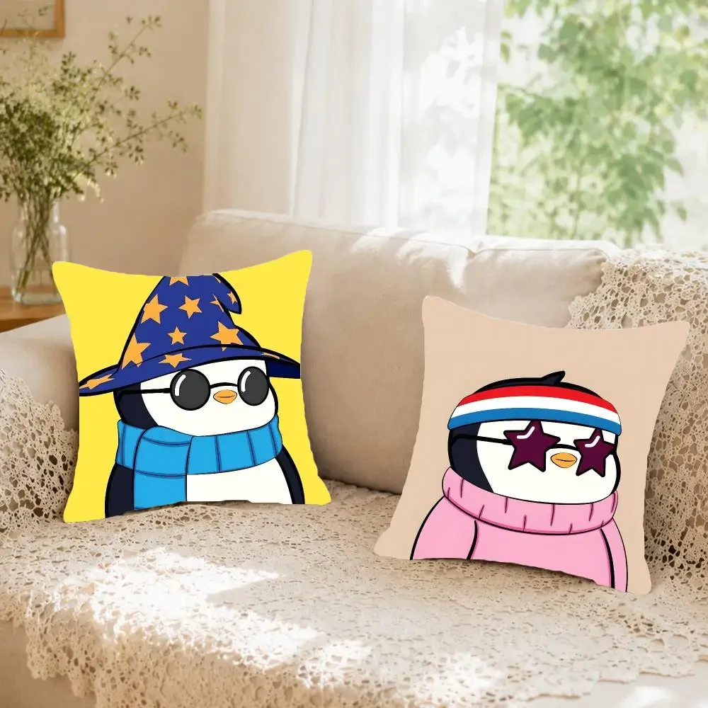 Chubby Cartoon P-Pudgy Penguins Cushion Cover Faux fur decorative Dark academia style Cat scratching post Rustic pillow cover
