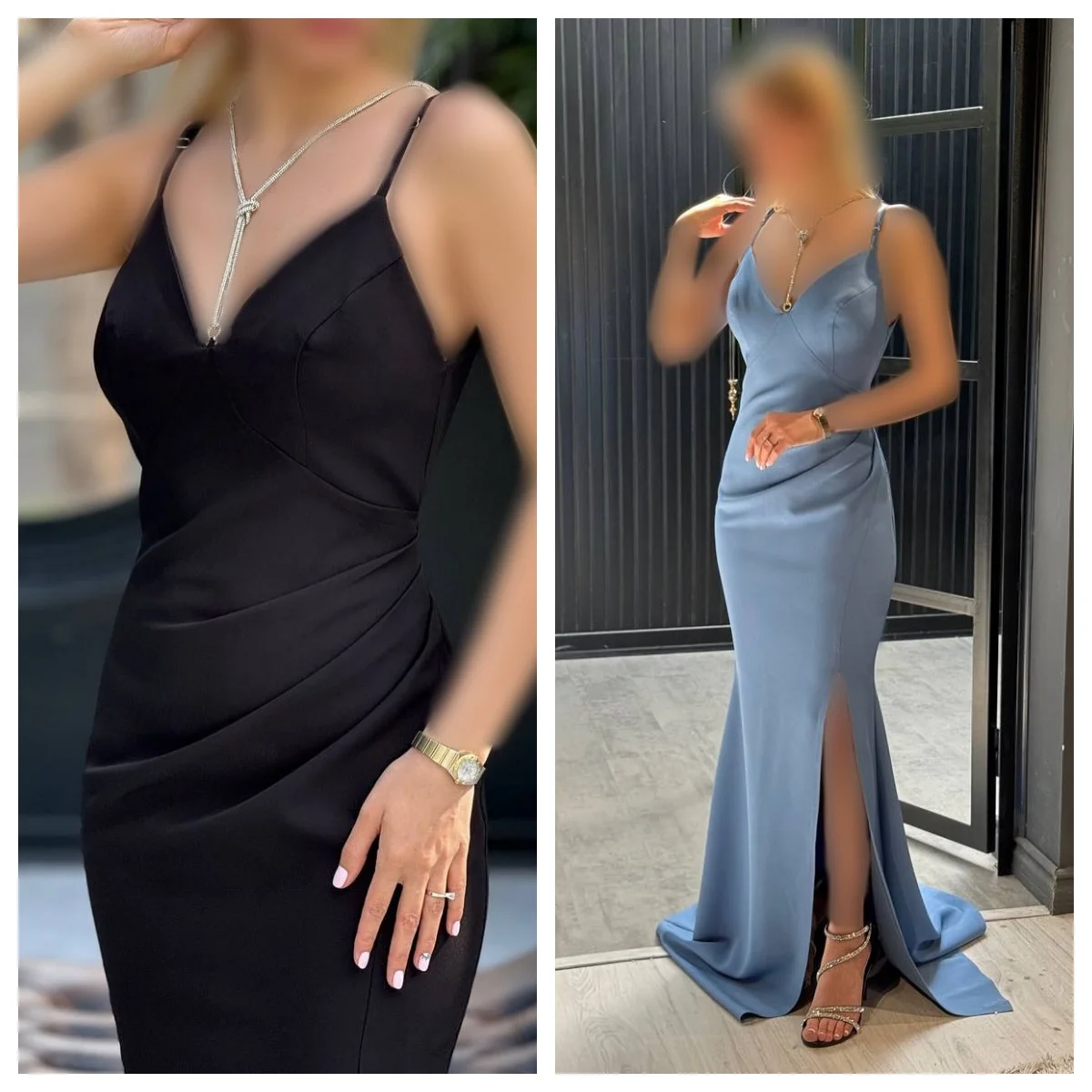 Gaun Malam Kustom Gaun Prom Tanpa Lengan Tali Spaghetti Kerah V Jersey Indah Gaun Pesta Kereta Pengadilan Putri Duyung