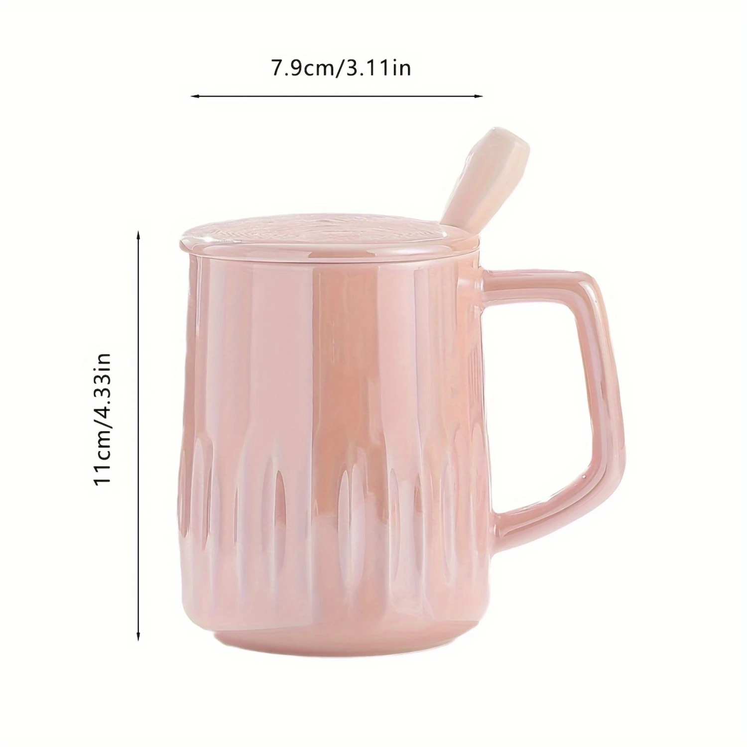 طقم أكواب قهوة من السيراميك المخطط المزجج باللؤلؤ مع غطاء وملعقة من الفولاذ المقاوم للصدأ، غسيل يدوي فقط، كوب معزول قابل لإعادة الاستخدام