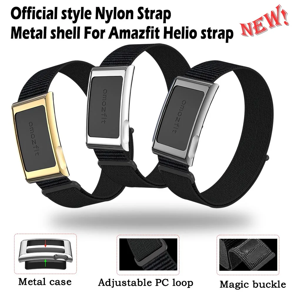 

Compatible with Amazfit Helio Strap Official Style Biceps Nylon Metal Case Sports Replacement Armbands for Amazfit Helio Strap
