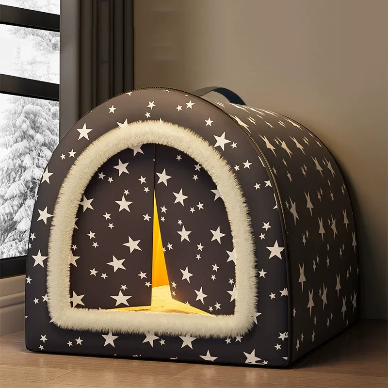 2026 New Spring Dog House Washable Puppy Nest Half-Closed Warm Cave Bed Indoor Winter Comfortable Sleeping Pet Bed