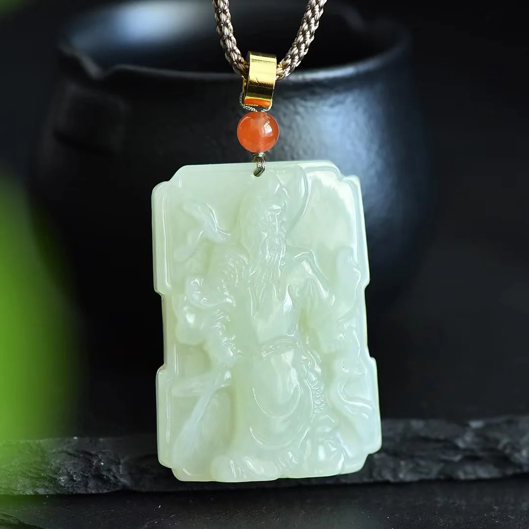 Exquisite Hetian Jade Zhongyi Guan Gong Pendant Jewelry 8027#