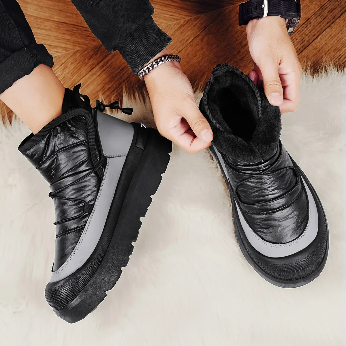 

Winter Insulated Thickened Warm Men's Snow Boots Outdoor Cold-resistant Waterproof Light Fashion Men's Cotton Shoes Botas Mujer