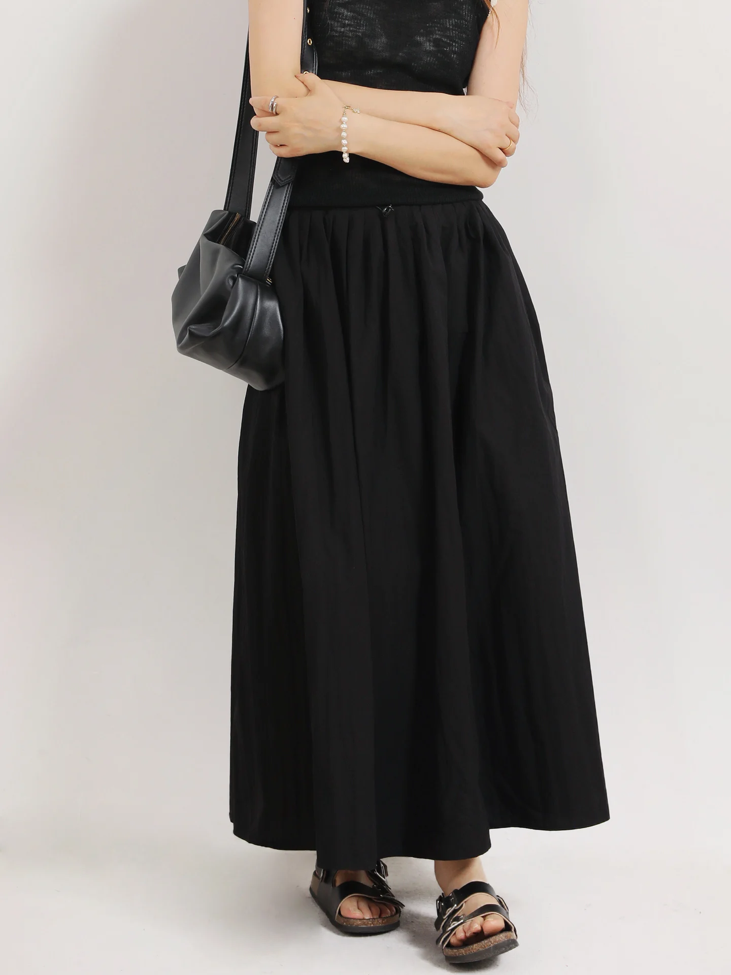 

Bla A-Line Umbrella Skirt Loose Fit Long Midi High Waist Versatile Slimming Sle Korean Commute Summer 2025 Pure Color