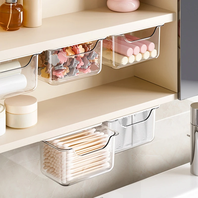 Transparent Storage Box for Makeup Cotton, Bathroom Pull-Out Style