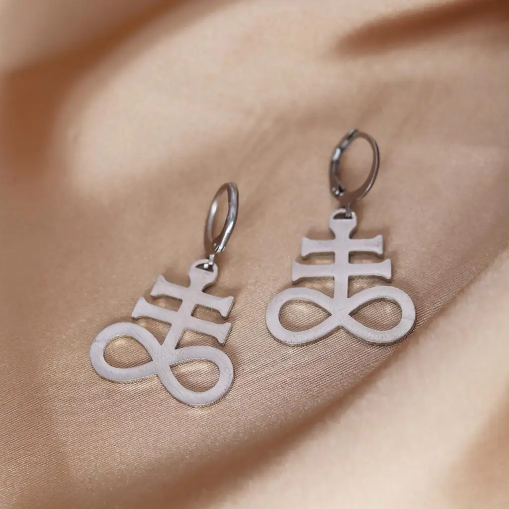 Cxwind Stainless Steel Leviathan Cross Infinity Pendant Earrings for Men  Church of Satan Satanic Inverted Crucifix Male Jewelry