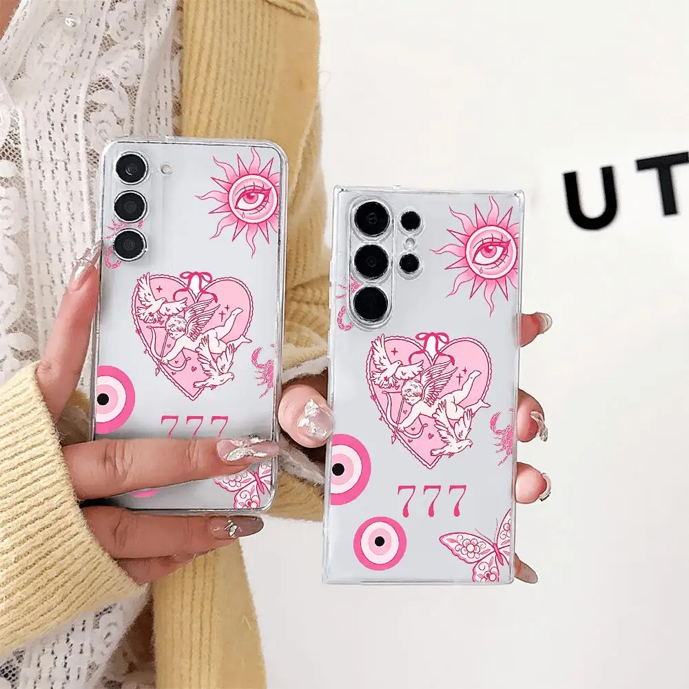 Angel & devil's eye Transparent Phone Case for Samsung Galaxy S26 Ultra S25 S24 S23 FE S22 Plus Soft TPU Drop-Proof cover Pink