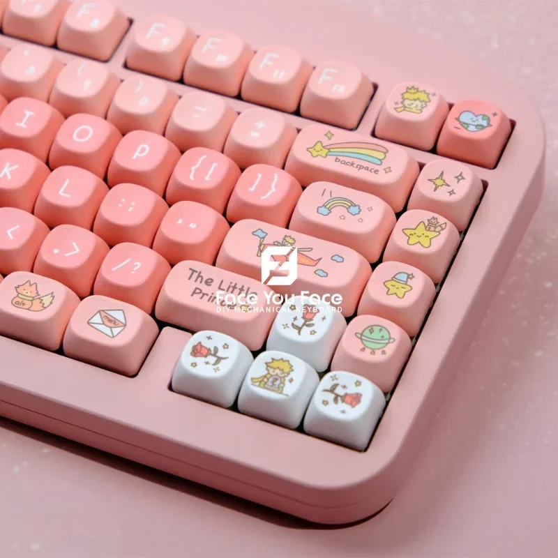 129 Keys Little Prince Pink Theme MOA Profile Keycap for MX Switch Fittings PBT Dye Sublimation Mechanical Keyboard Keycap