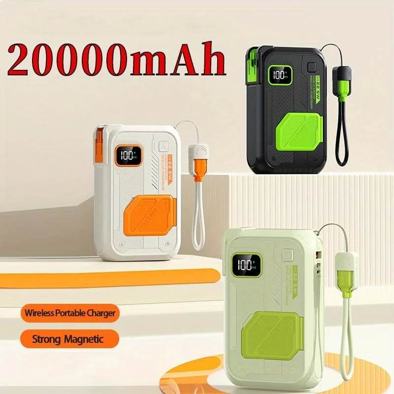 

Portable Magnetic Power Bank 20000mAh with Foldable Bracket, PD 22.5W Wireless Portable Charger, Suitable for Outdoor Travel