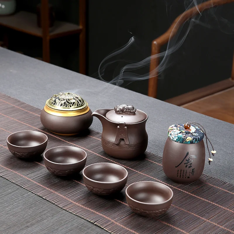 

Purple Sand Kung Fu Tea Set Household Company Annual Meeting Gift Opening Incense Stove Tea Set Gift with Hand Gift Box