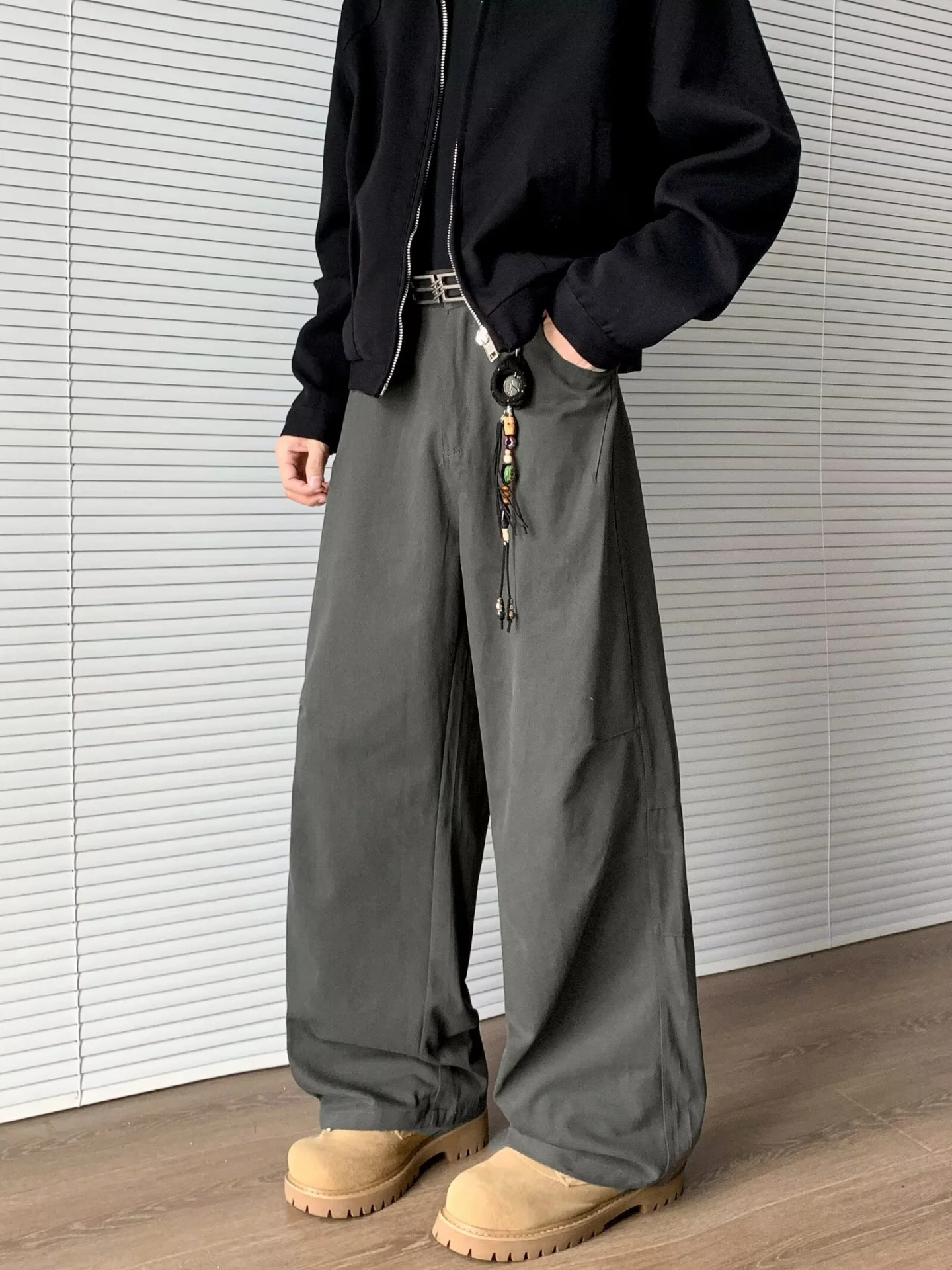 Loose Fit Military Green Casual Pants Men's Wide Leg Loose Trousers 3D Tailoring Retro Cool Knife Workwear Trousers