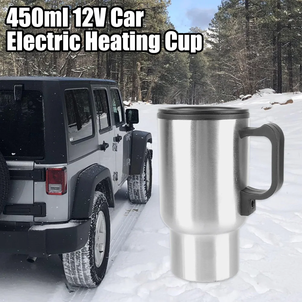 12V 450ml Stainless Steel Water Coffee Milk Thermal Mug Electric Heating Car Kettle Camping Travel Kettle Vehicle Heating Cup