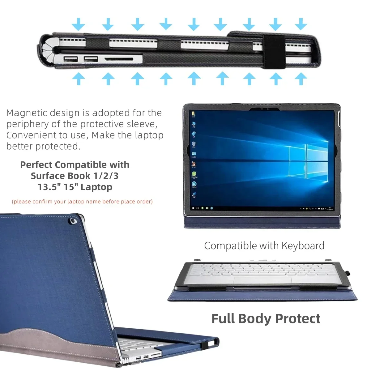 Laptop Case for Microsoft Surface Book 2 3 15'' Laptop Sleeve Case Detachable Stand Protect Shell for Surface Book 2 3 13.5''