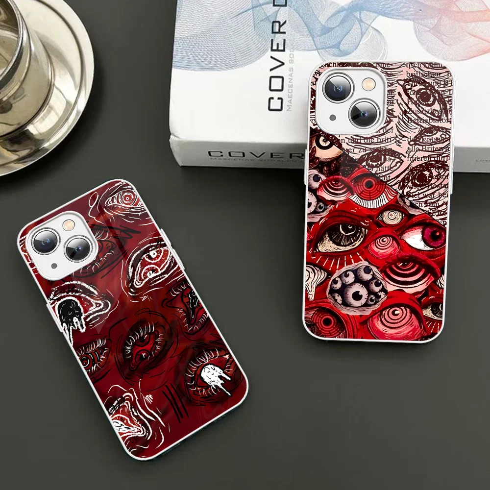 Spooky Scary Red Eye Phone Case Tempered Glass For Iphone 14 13 12 11 Pro Mini XS MAX 14Plus X XS XR Fundas