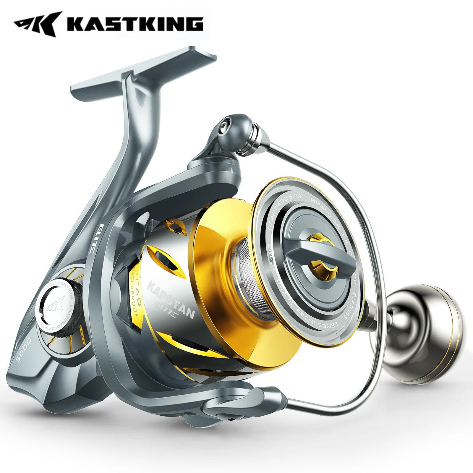 KastKing Kapstan Elite Kołowrotek spinningowy do połowów w wodach słonych, udźwig maksymalny 30LBs, kołowrotek do połowów dużych ryb, wodoodporność IPX6 i odporność na korozję.