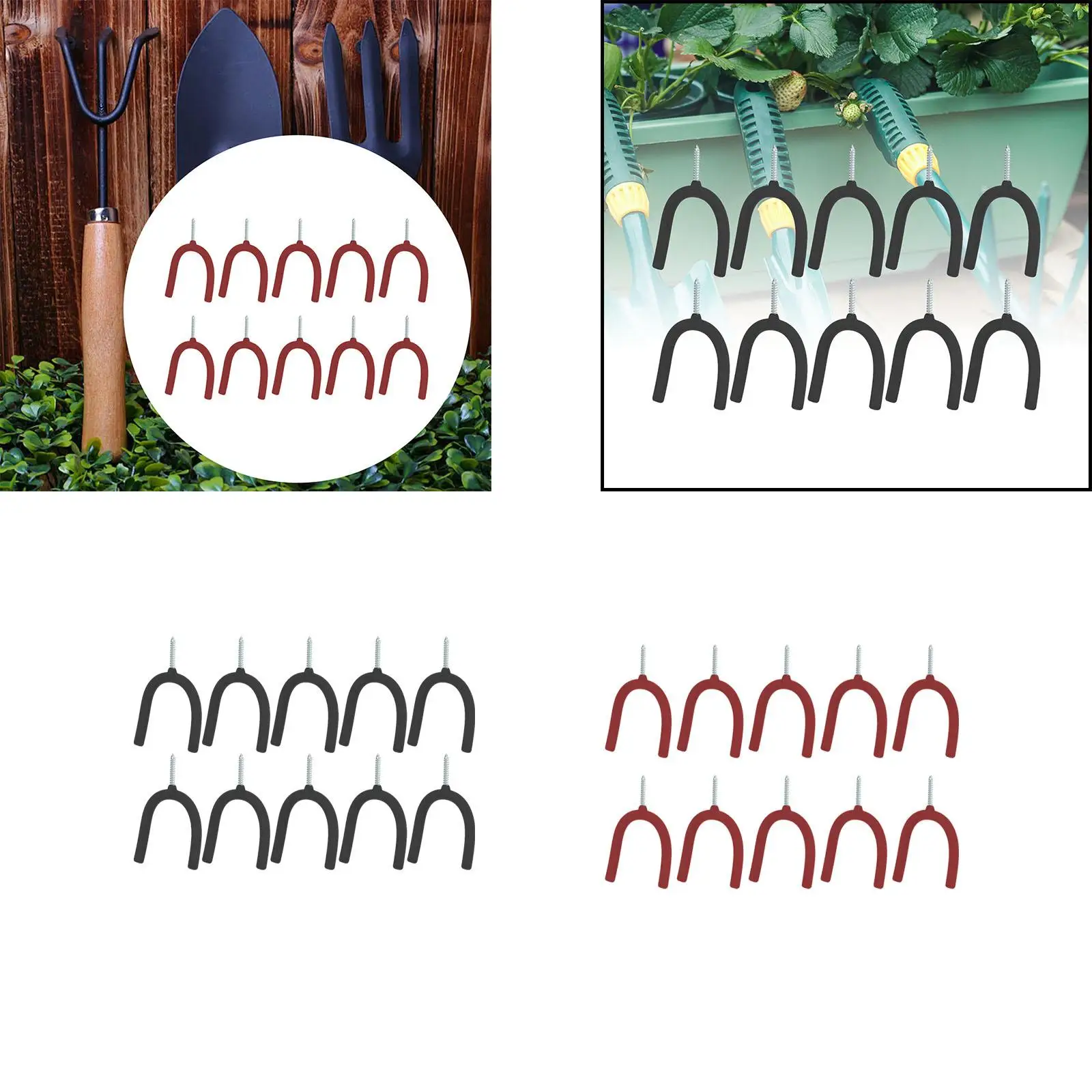 10x Screw in U Hooks Versatile Workshop Organizer Wall Mount Shovel Holders