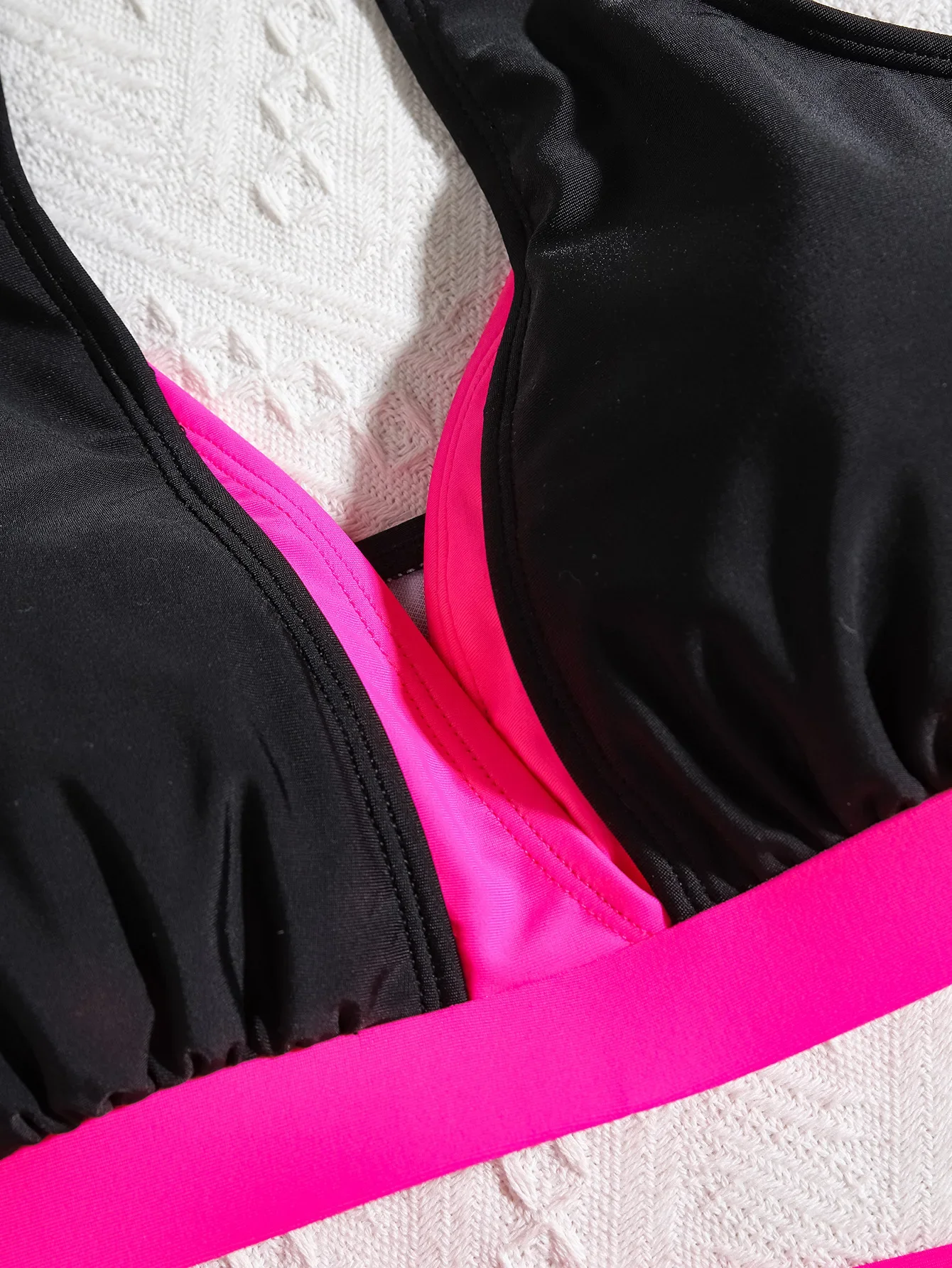 Vintage noir Patchwork Bikini ensemble 2025 femmes Double sangle col en V Push Up plissé taille haute maillot de bain plage maillot de bain maillots de bain