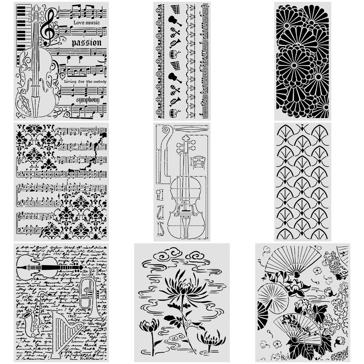 Violin Trumpet Harp Decor DIY Layering Stencils Graphics Painting Scrapbooking Stamp Ornament Album Embossed Template Reusable