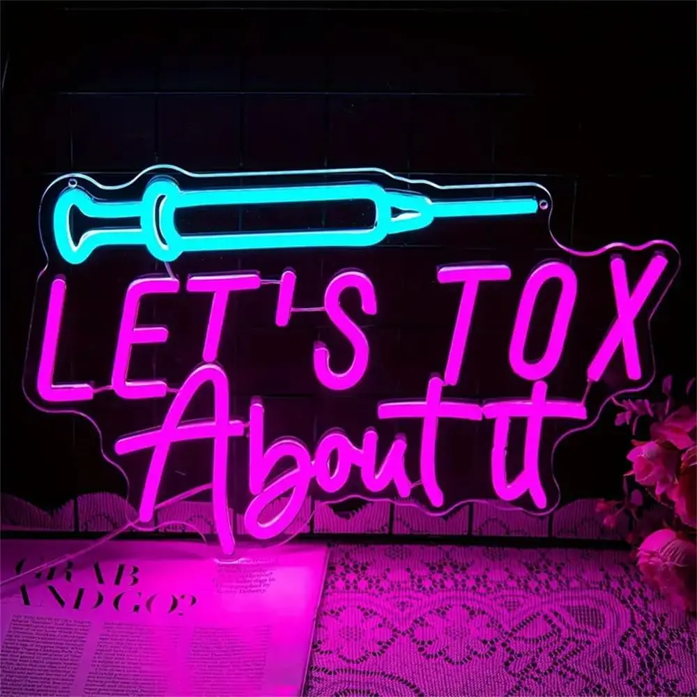 "Let's Tox About It" LED Neon Sign USB Powered Neon Light Aesthetic Clinic Skincare Room Makeup Studio Business Decor Gift