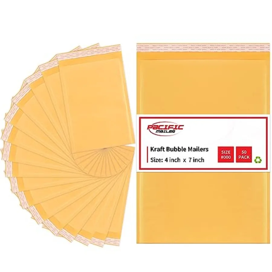 

Пакеты-конверты из крафт-бумаги с пузырчатой пленкой для малого бизнеса, размер 4.75x7 (используемый размер 4x7), упаковка 50 шт., с прочным клеевым слоем, мягкие конверты
