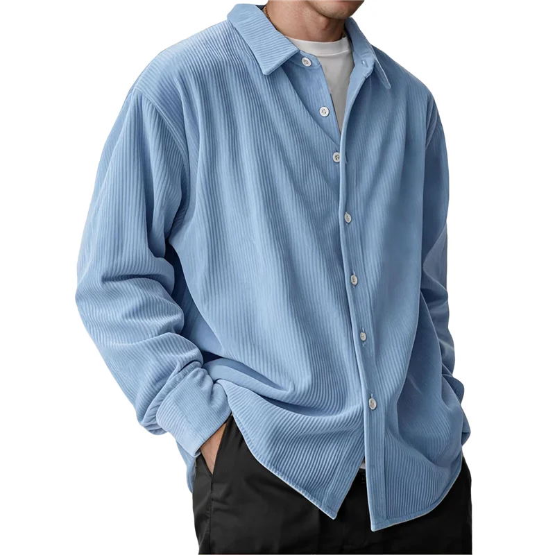 

FX-Corduroy Shirt Mens Lapel Long Sleeve Wrinkle Free Casual Button Down Shirts Work Overshirt Shackets