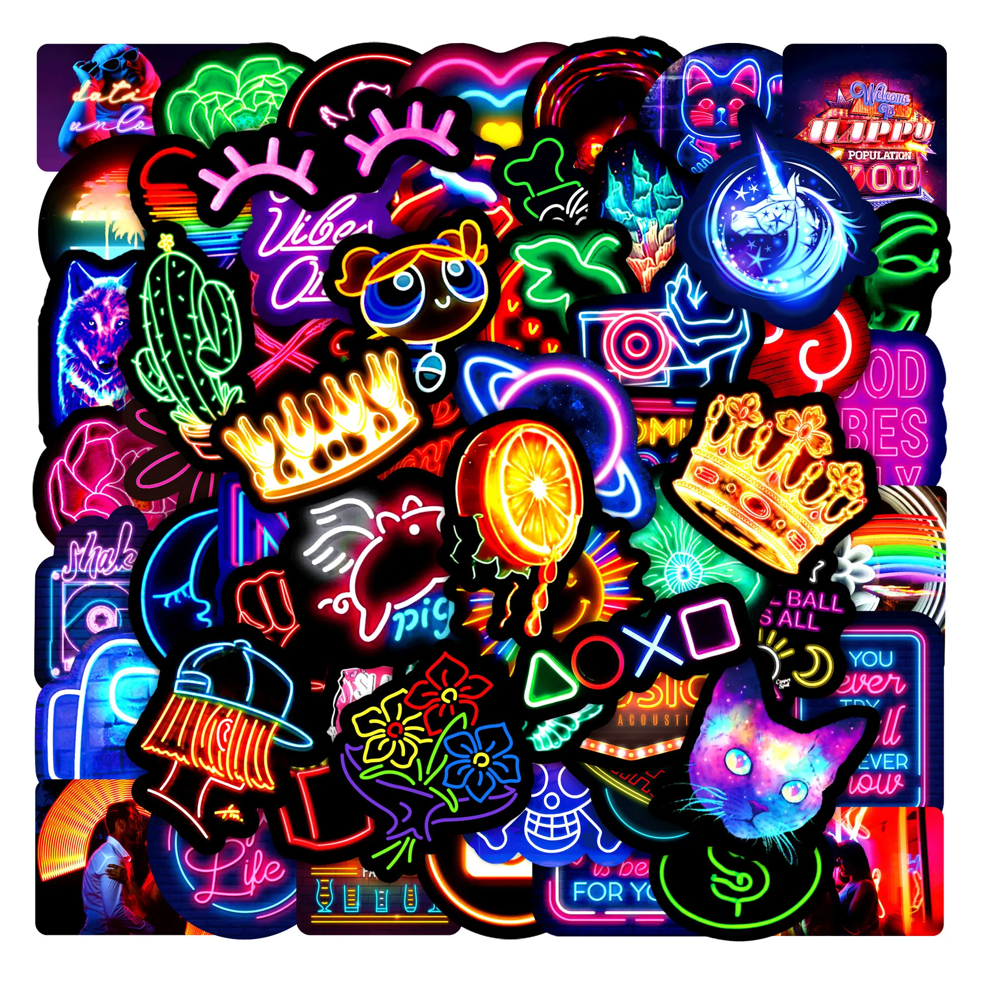 10/30/50PCS Graffiti Neon Sticker Laptop Car Guitar Helmet Cell Phone Luggage Bottle Helmet Cartoon Wall Sticker Decoration Gift