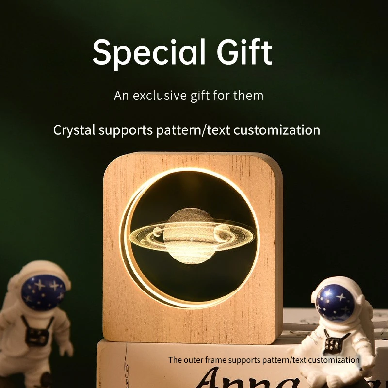 Customized Creative Crystal Souvenir Desktop Home Decoration Inner Carving Craft Bedside Wooden Frame Birthday Gift