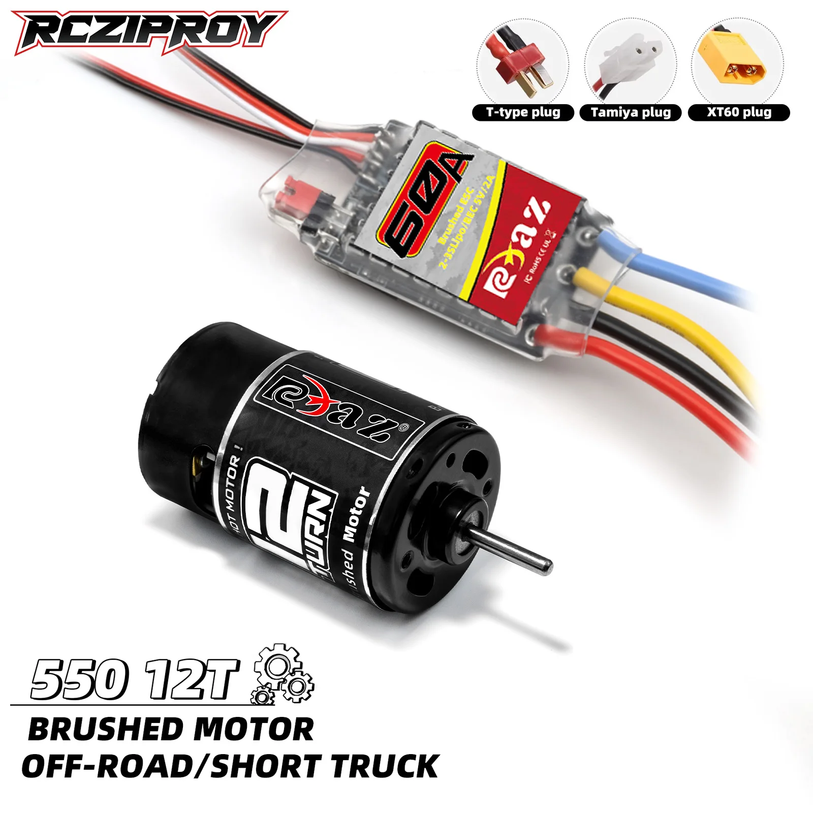 

RC 550 12T Brushed Motor 60A ESC Combo For 1/10 RC Car Tra Slash Axial SCX10 ARRMA Redcat HSP HPI Off-Road Truck Parts