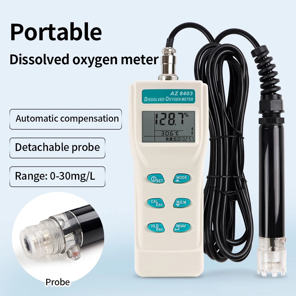 AZ8403 Dissolved Oxygen Detector Portable DO Meter LCD Display Dissolved Oxygen Water Tester 0~19.99 PPM Test for Aquaculture