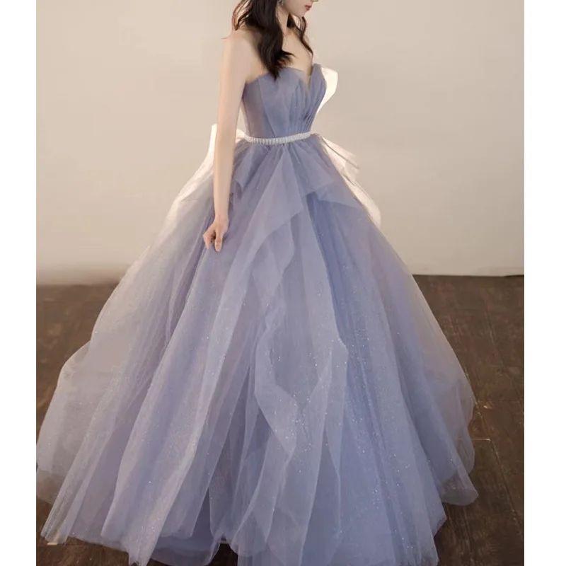 Spring/Summer New Adult Ceremony Evening Dress Light Luxury Niche High End Host Banquet Female Temperament Simple and Elegant