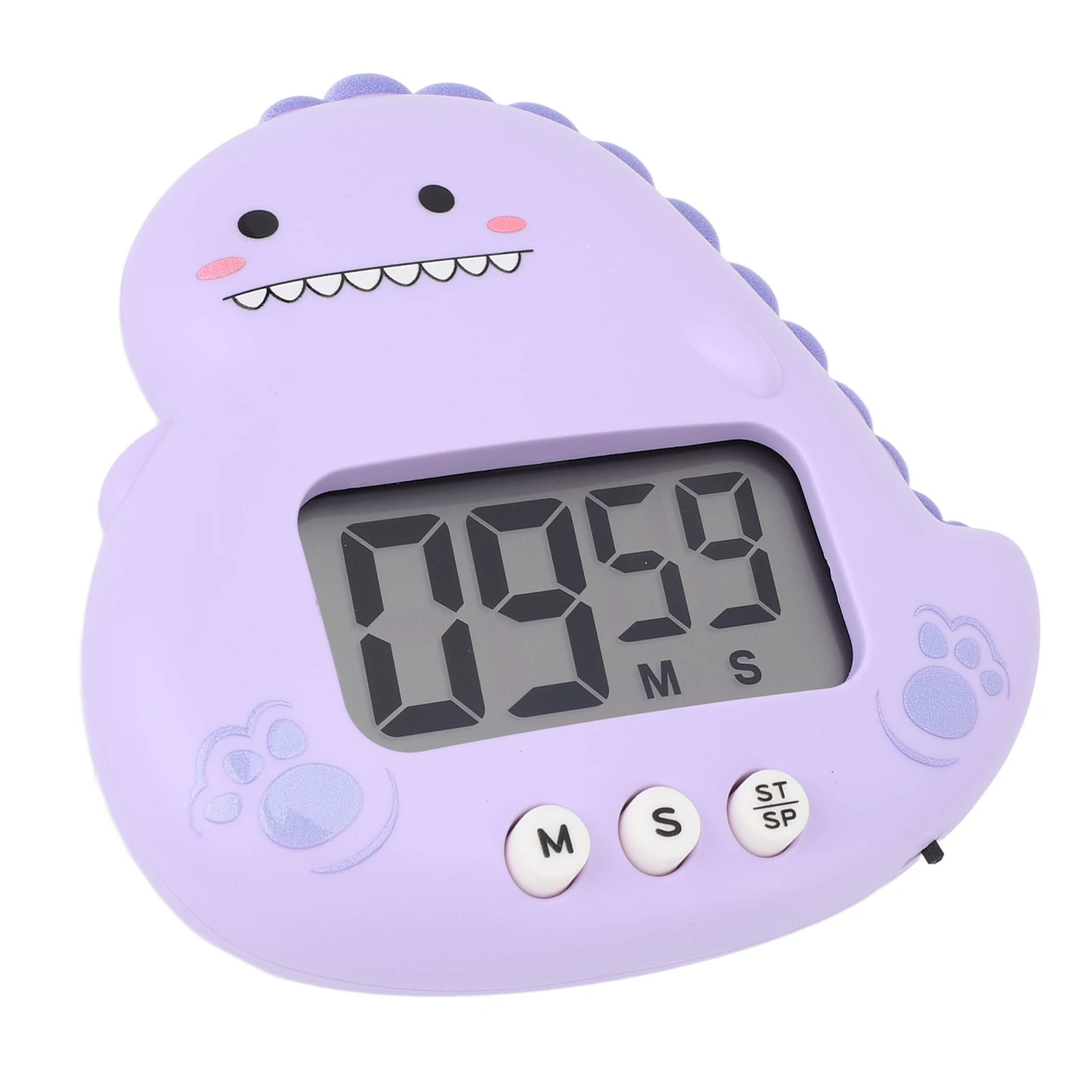 Purple Dinosaur Timer LCD Display Count Up and Countdown Countdown Timer Magnetic Back Cartoon Animal Shape Kids Study Timer