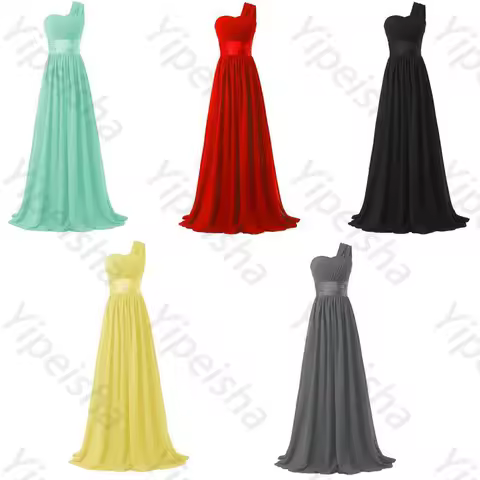Customized Chiffon One Shoulder Sleeveless Evening Dresses Elegant Bridesmaid Dress Exquisite High Quality Prom Party Gown Women