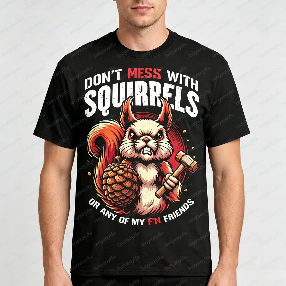 Angry Armed Squirrel Vintage Graphic Unisex T Shirt, Retro Wildlife Funny Animal Print Soft Breathable Fashion Short Sleeve Tee