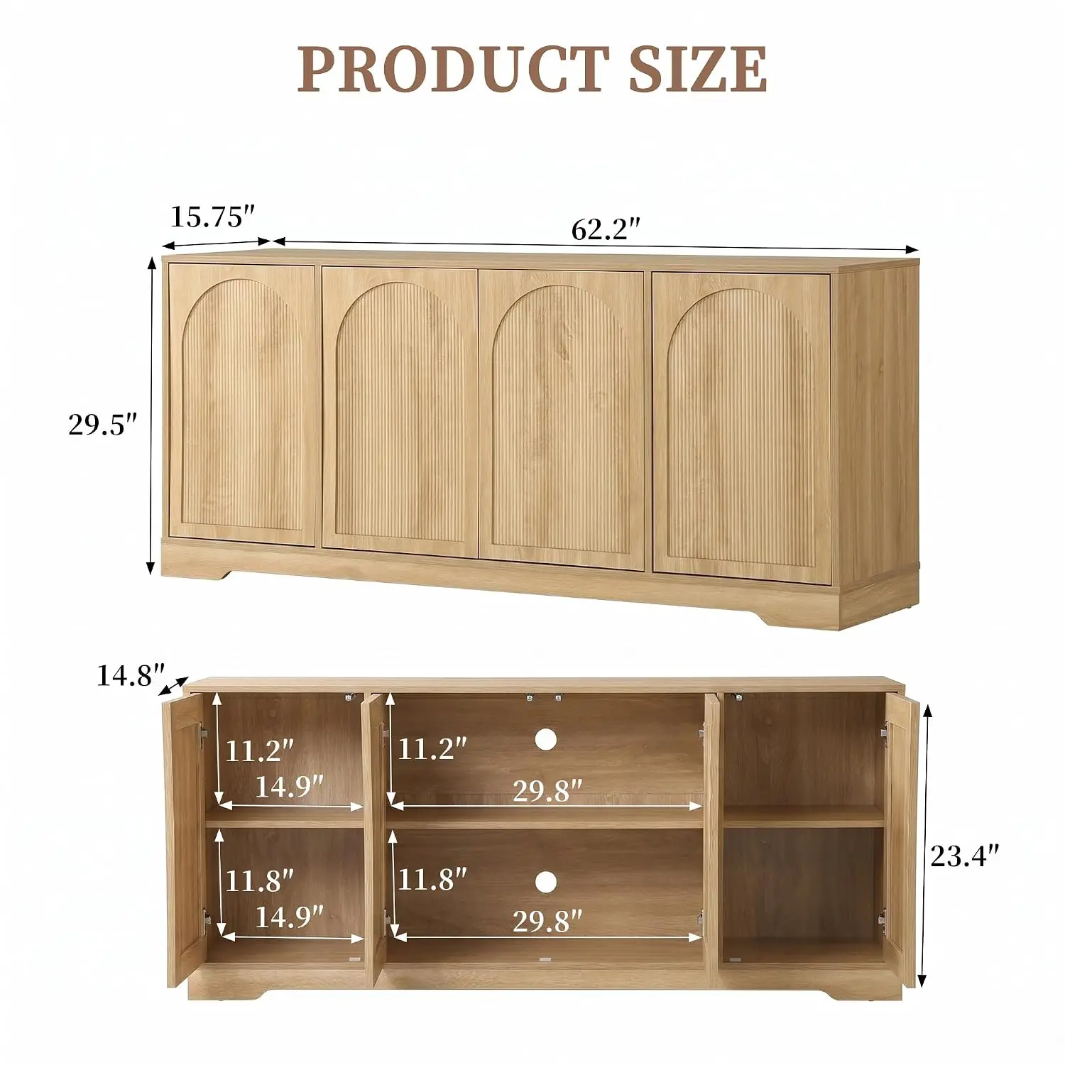 62.2 Inch TV Stand for TVs up to 70 Inches with 4 Fluted Arched Door, Customized