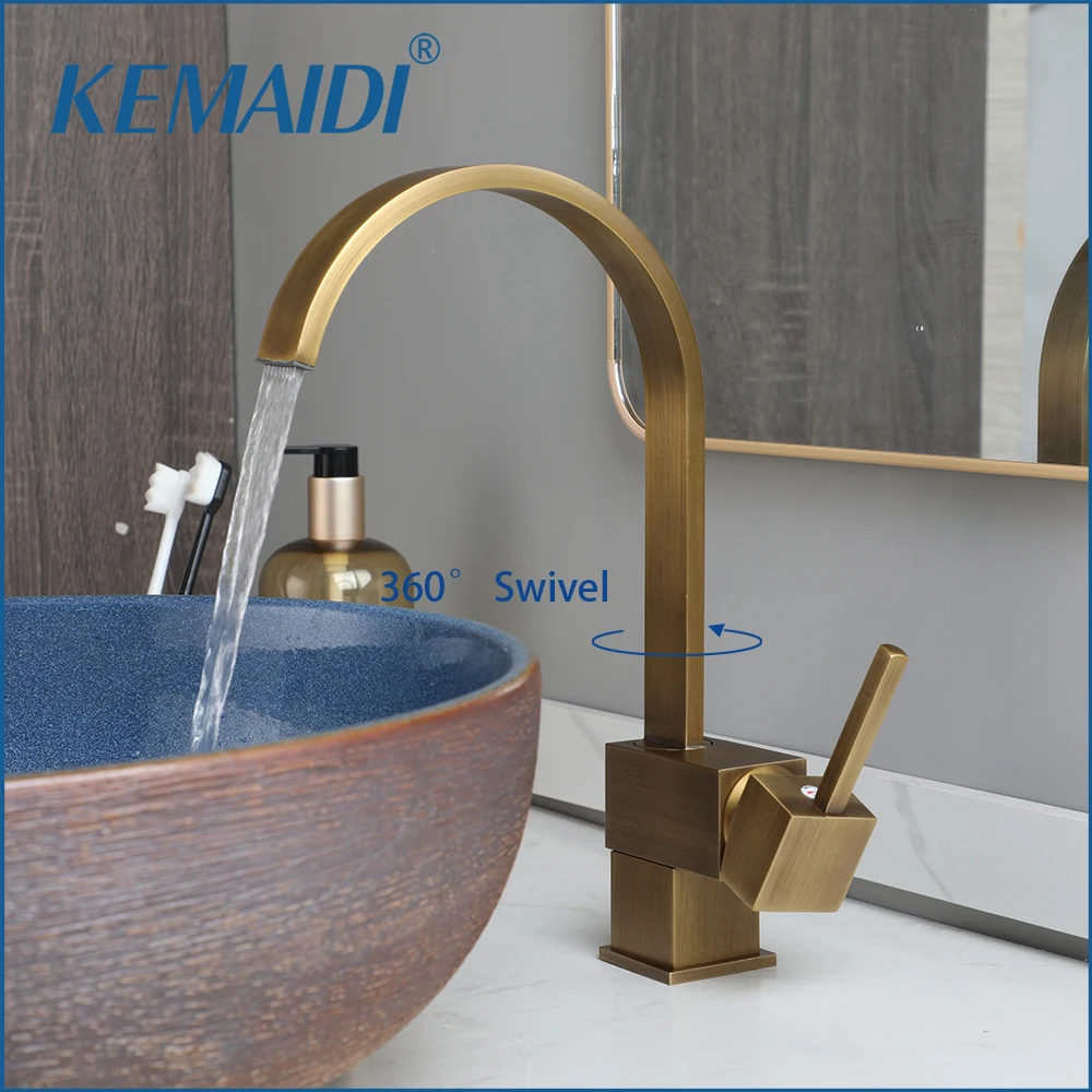 

KEMAIDI Bathroom Basin Faucet Single Handle Hot Cold Water Mixer 360 Swivel Spout Waterfall Single Lever Faucets Tap Deck Mount