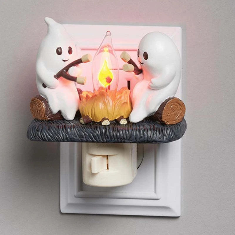 Cute Ghost Campfire Night Light Halloween Pumpkin Flickering Room Decorations Night Lights Dusk To Dawn Led Lamp Plug in Wall