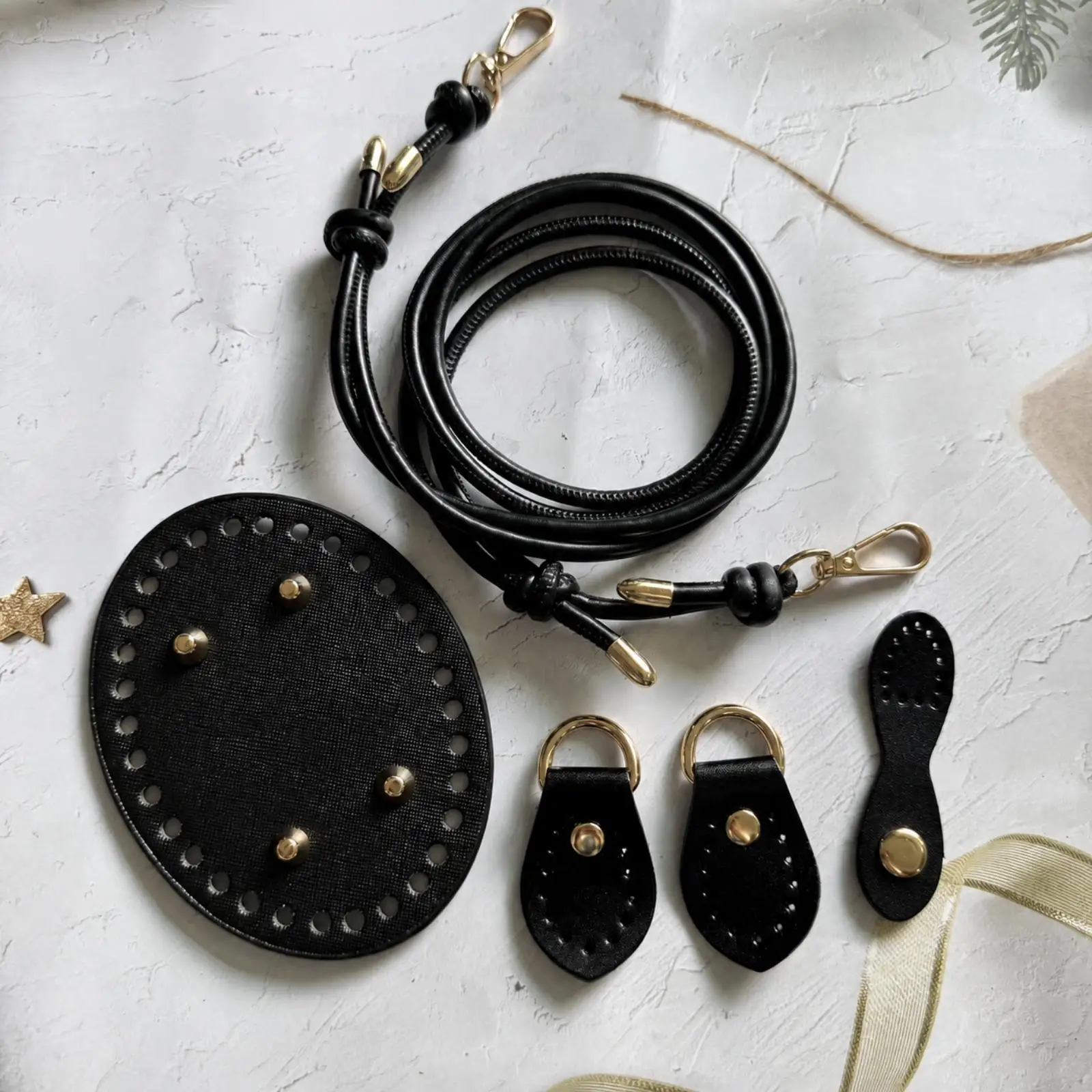 Hand Woven Bag Kit Knitting Shoulder Craft DIY Crochet Purse with Leather Base and Metal Clasps for Girls